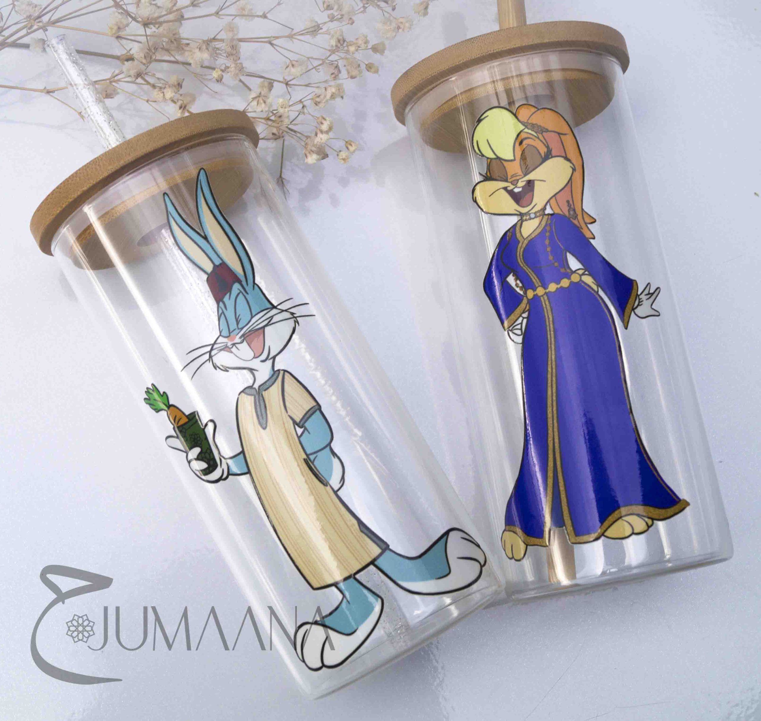 Motivglas mit Deckel und Trinkhalm