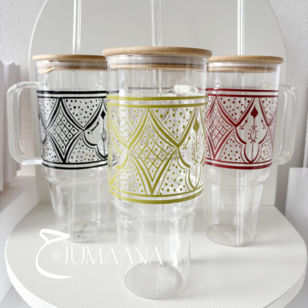 Motiv Trinkglas XL mit Deckel und Trinkhalm